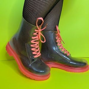 Clear Combat Boots with Pink Sole